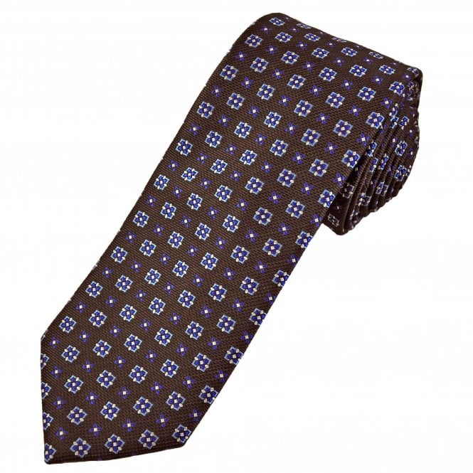 Tresanti Celeste Brown, Royal Blue, Silver & Sky Blue Pattern Wool Blend Men's Tie