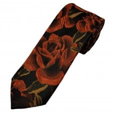 Tresanti Celeste Brown & Rust Orange Roses Flower Patterned Men's Silk Designer Tie