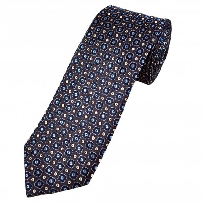 Tresanti Celeste Brown, Shades of Blue & Silver Patterned Silk Men's Designer Tie