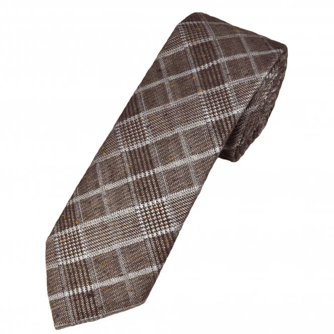 Tresanti Celeste Brown, Silver White & Grey Checked Men's Silk Blend Tie