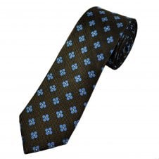 Tresanti Celeste Brown & Sky Blue Flower Pattern Men's Silk Tie