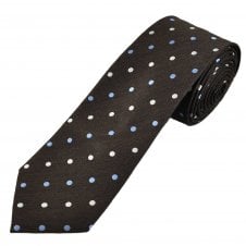 Tresanti Celeste Brown, Sky Blue & White Polka Dot Men's Silk Tie
