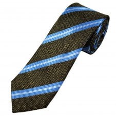 Tresanti Celeste Brown, Sky Blue & White Stripe Men's Silk Tie