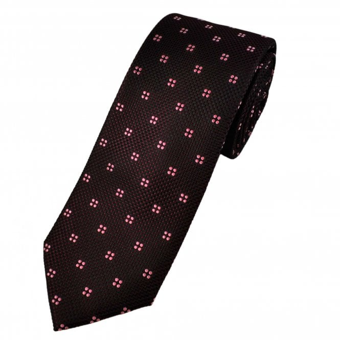 Tresanti Celeste Burgundy & Black Diamond Pattern with Pink Squares Men's Silk Tie