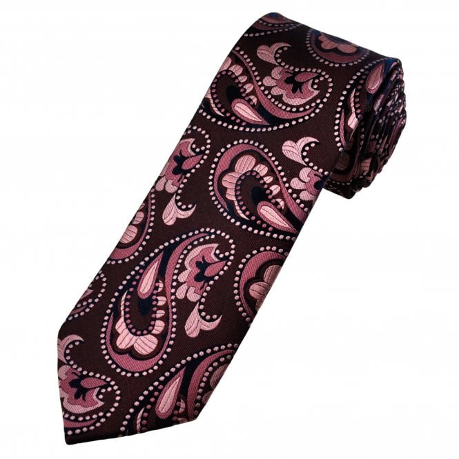 Tresanti Celeste Burgundy, Dusky Pink & Navy Paisley Patterned Men's Silk Tie