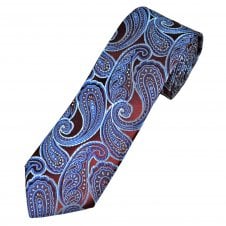 Tresanti Celeste Burgundy, Light Blue, Royal Blue & Plum Paisley Pattern Men's Silk Tie