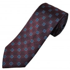Tresanti Celeste Burgundy, Navy & Light Blue Square Pattern Men's Silk Designer Tie