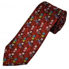 Tresanti Celeste Burgundy, Red, Blue, Pink, White & Green Floral Pattern Men's Silk Designer Tie
