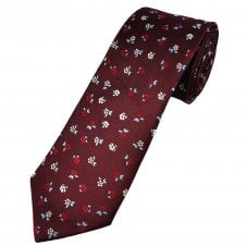 Tresanti Celeste Burgundy, Red, Blue & Silver Floral Pattern Silk Men's Designer Tie