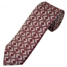Tresanti Celeste Burgundy, Red & Silver White Pattern Silk Blend Men's Tie