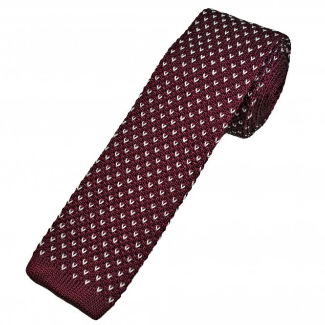 Tresanti Celeste Burgundy & White V Pattern Men's Silk Knitted Tie