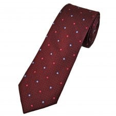 Tresanti Celeste Burgundy with Light Blue & Red Polka Dots and Pink Micro Dots Men's Silk Tie