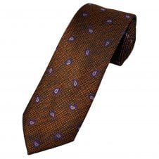 Tresanti Celeste Burnt Orange, Navy & Royal Blue Paisley Silk Men's Designer Tie
