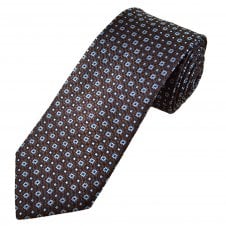 Tresanti Celeste Chestnut Brown, Light Blue & Navy Flower Pattern Men's Silk Designer Tie