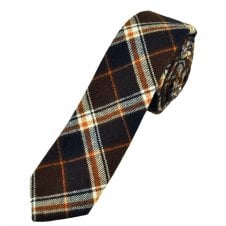 Tresanti Celeste Chocolate Brown, Navy Blue, Ivory & Light Brown Tartan Style Check 100% Cotton Men's Tie