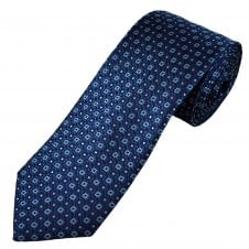 Tresanti Celeste Dark Blue, Light Blue & Black Flower Pattern Men's Silk Designer Tie