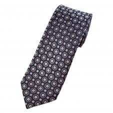 Tresanti Celeste Dark Brown, Blue & White Flower Pattern Silk Men's Designer Tie