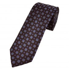 Tresanti Celeste Dark Brown, Royal, Light Blue & Silver Flower Pattern Men's Designer Tie