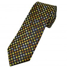 Tresanti Celeste Dark Brown, Yellow, Orange & Light Grey Oval Pattern Men's Silk Designer Tie