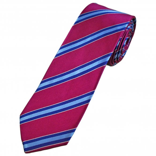Tresanti Celeste Dark Cerise Pink, Navy, Light Blue & White Striped Men's Designer Silk Tie