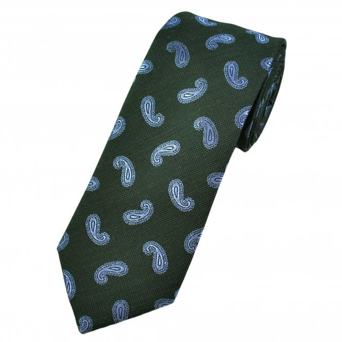 Tresanti Celeste Dark Green & Light Blue Paisley Silk Men's Designer Tie