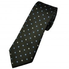Tresanti Celeste Dark Grey-Green, Sky Blue & Silver Polka Dot Men's Silk Tie
