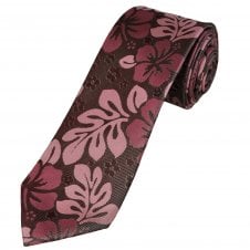 Tresanti Celeste Dark Maroon Red & Dusky Pink Leaves & Flower Patterned Men's Silk Tie
