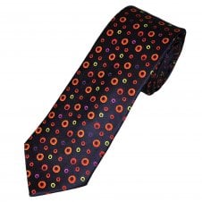 Tresanti Celeste Dark Navy, Red, Orange, Yellow & Purple Circles Men's Silk Tie