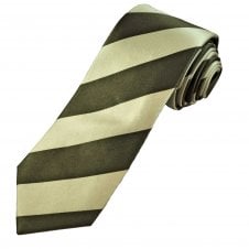 Tresanti Celeste Dark Olive Green & Lemon Beige Stripe Men's Silk Tie