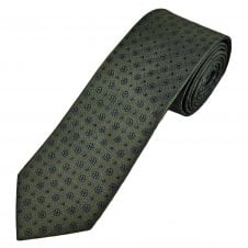 Tresanti Celeste Dark Olive Green & Navy Blue Flower & Polka Dot Pattern Men's Silk Tie