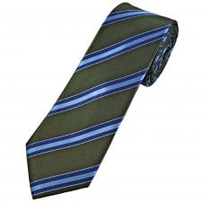 Tresanti Celeste Dark Olive Green, Sky Blue, Royal Blue & Silver Stripe Men's Silk Tie