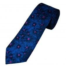 Tresanti Celeste Dark Royal Blue, Navy & Fuchsia Pink Flower Patterned Men's Silk Tie