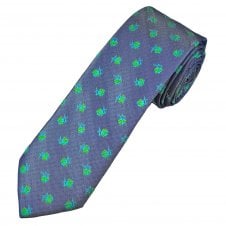 Tresanti Celeste Denim Blue, Bright Green & Aqua Blue Flower Pattern Men's Silk Tie