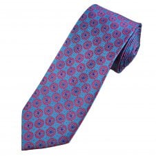 Tresanti Celeste Denim Blue, Coral & Royal Blue Patterned Men's Silk Tie
