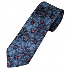 Tresanti Celeste Denim Blue, Navy Blue & Red Flower Pattern Men's Silk Tie