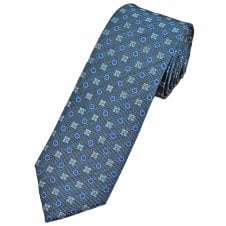  Tresanti Celeste Denim Blue, Royal Blue & Arctic Blue Motif Pattern Men's Silk Tie