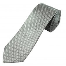 Tresanti Celeste Dove Grey, Silver & Silver White Patterned Men's Silk Designer Tie