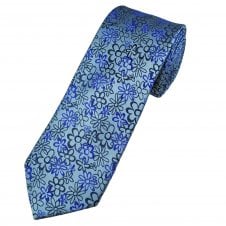 Tresanti Celeste Dusky Blue, Royal & Navy Floral Pattern Men's Designer Silk Tie