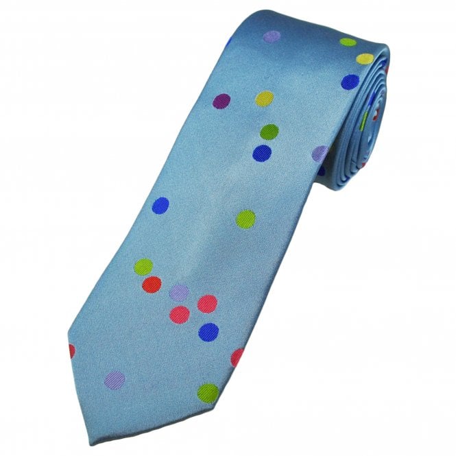 Tresanti Celeste Dusty Blue, Red, Blue, Lilac & Green Spot Pattern Men's Designer Silk Tie