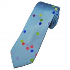 Tresanti Celeste Dusty Blue, Red, Blue, Lilac & Green Spot Pattern Men's Designer Silk Tie