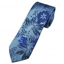 Tresanti Celeste Dusty Blue, Royal & Grey Floral Pattern Men's Designer Silk Tie