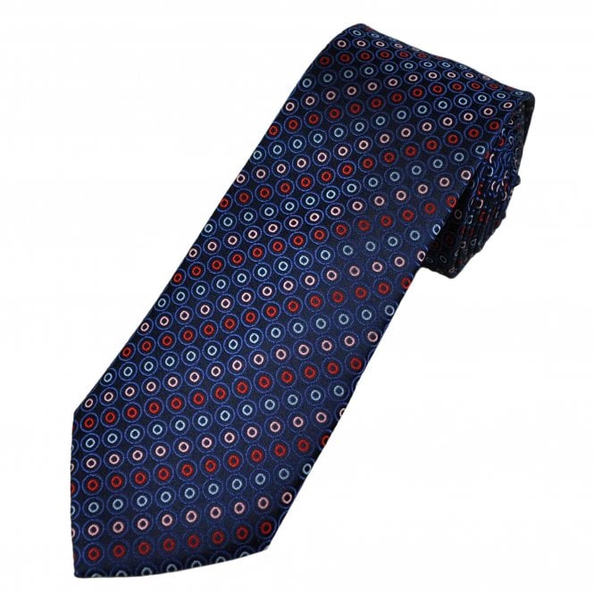 Tresanti Celeste French Navy, Royal Blue, Red & Pink Circles Men's Silk Designer Tie