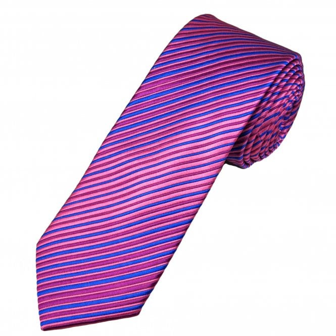 Tresanti Celeste Fuchsia, Baby Pink & Royal Blue Stripe Men's Silk Tie