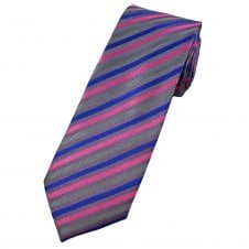 Tresanti Celeste Fuchsia, Blue, Pink & Grey Striped Men's Designer Silk Tie