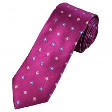 Tresanti Celeste Fuchsia, Light Pink & Blue Flower Pattern Men's Silk Tie