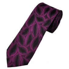 Tresanti Celeste Fuchsia Pink & Black Leaf Pattern Men's Silk Designer Tie