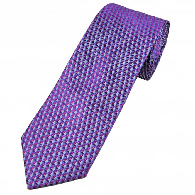 Tresanti Celeste Fuchsia Pink, Purple, Blue & Royal Blue Cubes Optical Illusion Pattern Men's Silk Tie