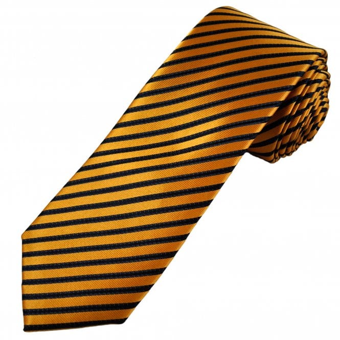 Tresanti Celeste Gold & Navy Blue Striped Men's Silk Designer Tie
