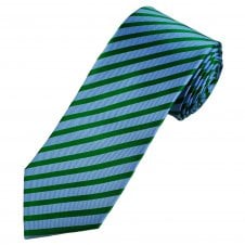 Tresanti Celeste Green & Light Blue Striped Men's Silk Tie