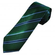 Tresanti Celeste Green & Shades of Blue Stripes Men's Silk Designer Tie